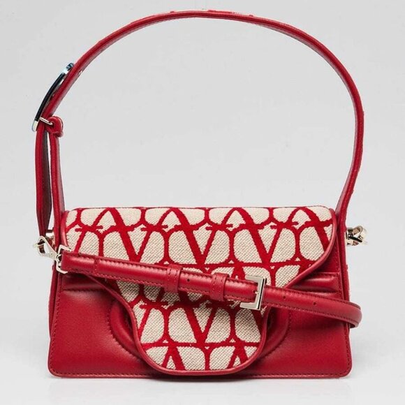 Valentino Naturale/Red Iconographe Fabric Le Grand Deuxieme Small Shoulder Bag - Picture 1 of 11